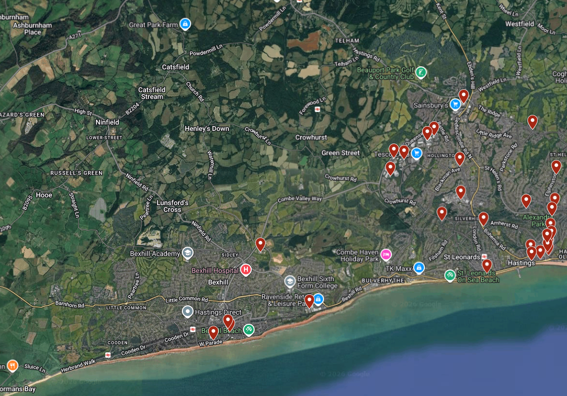 Map of our clients in Bexhill East Sussex